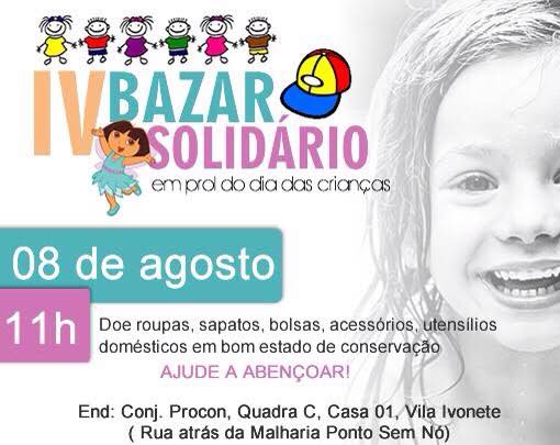 Projeto Criança Feliz promove grande bazar solidário neste sábado